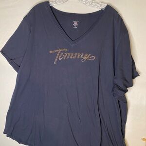 Tommy Hilfiger Women's Dark Blue Tee with Gold Accents